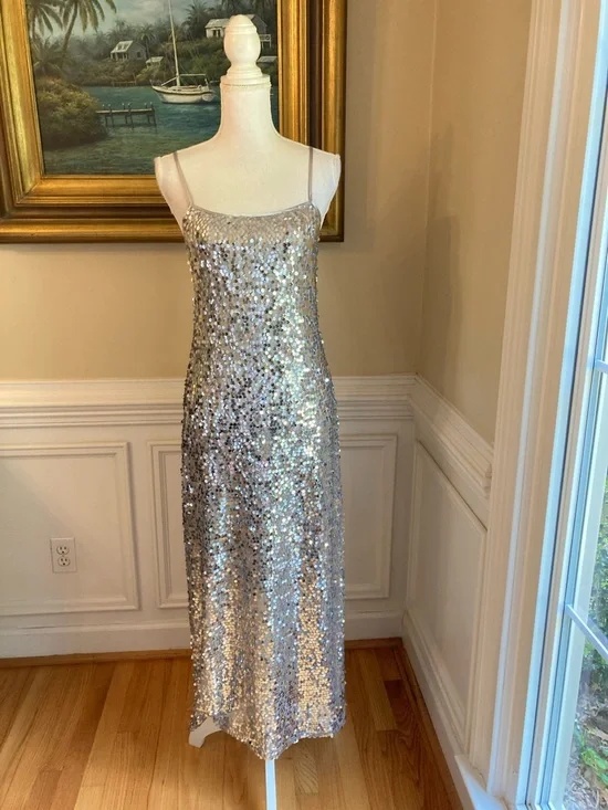 H&M Silver Sequin Cami Slip Midi Dress NWT - Picture 8 of 8